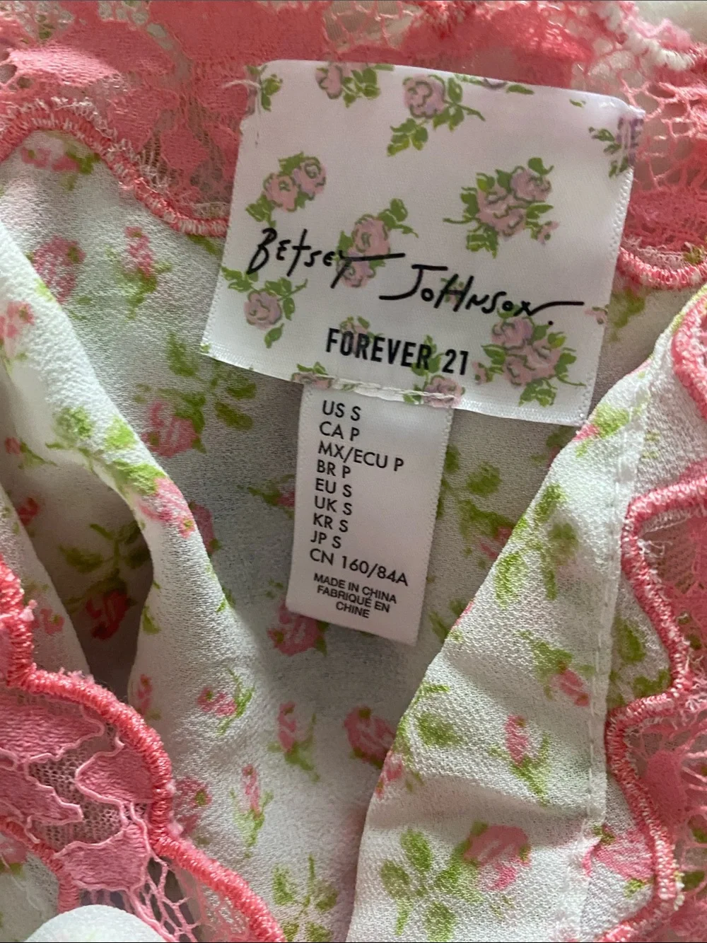 Betsey Johnson Cream Floral Lace-Trim Sleep Shorts in Pink & Green - Picture 4 of 4